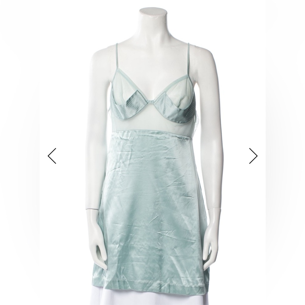 La Perla Elegant Sheer Mint Green Silk V-Neck Chemise Slip Dress S